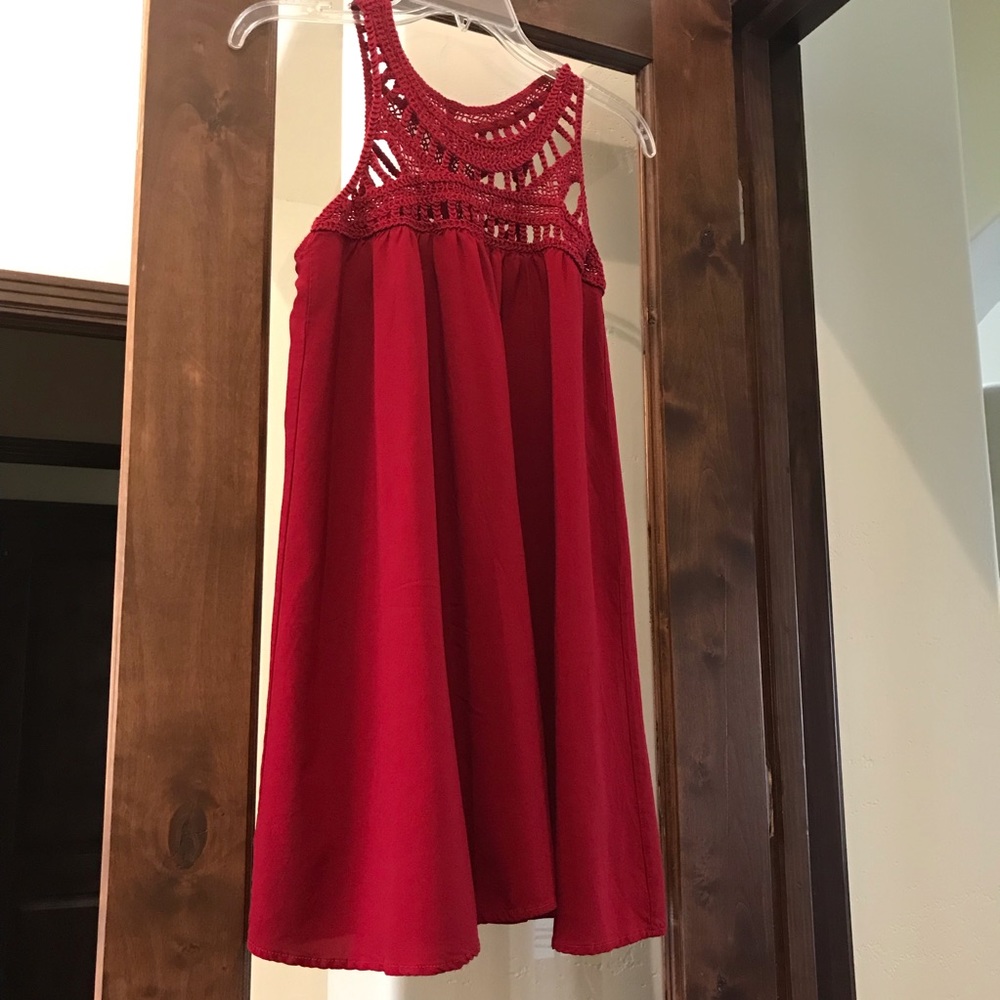 Red Mini Dress Bathing Suit Cover Up- Flared